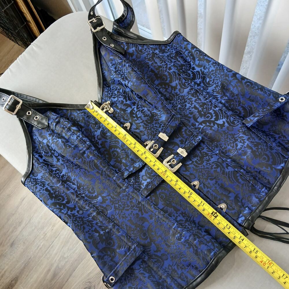 Kimring Corset XXL Gothic Steampunk Brocade Overbust Steel Boned Bustier Blue - Picture 10 of 13